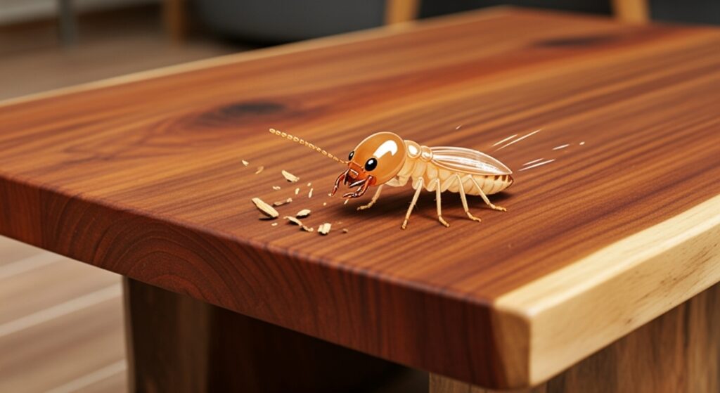 Plaga de termitas en una mesa de madera