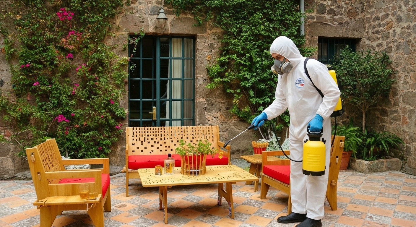 Fumigador de hormigas realizando un servicio en una casa de la cdmx